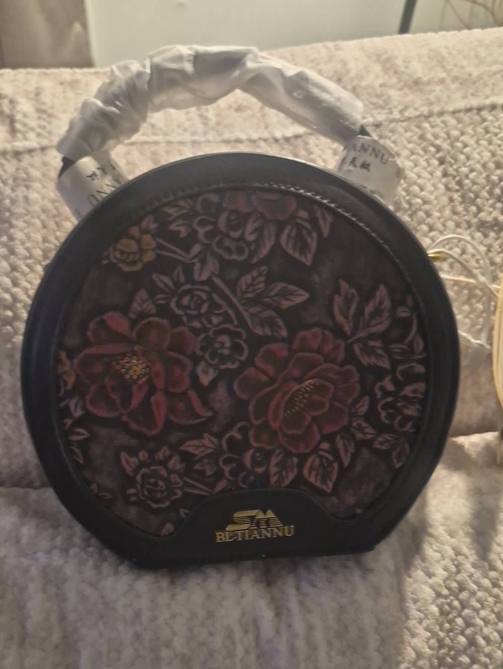 Floral Round Black & Pink Women's Handbag